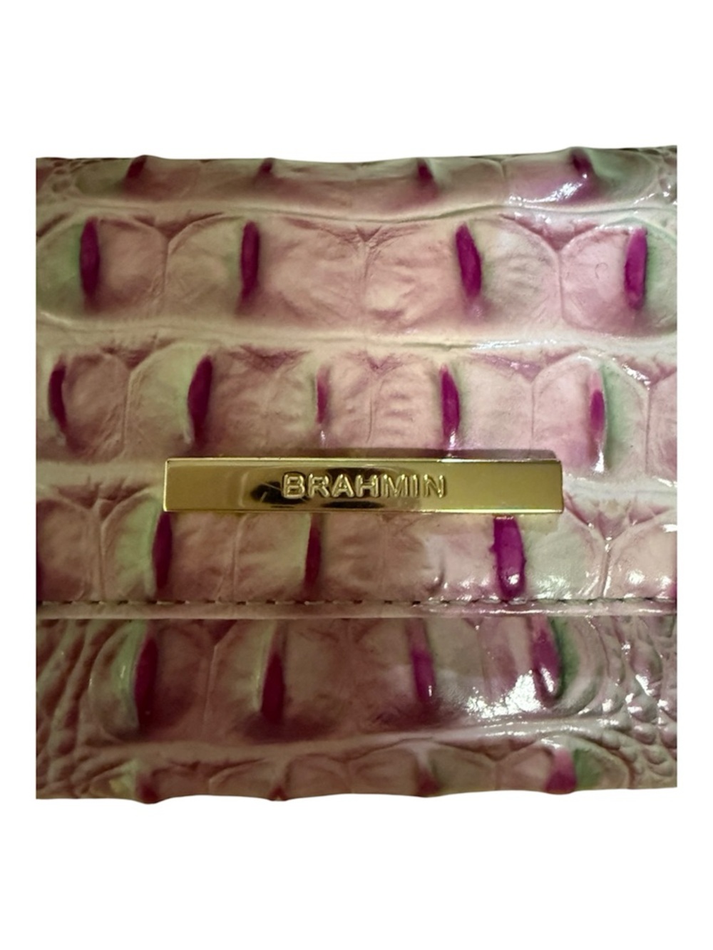Brahmin Green & Pink Croc-Embossed Leather Tote & Wallet With Registration Card - Picture 15 of 15